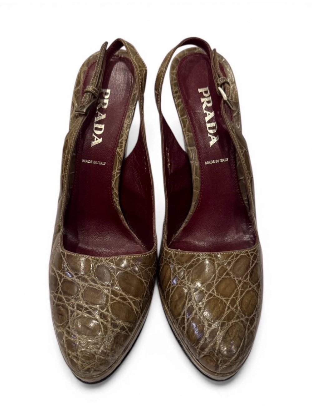 Authentic Vintage Prada Brown Croc-Embossed Slingback Pumps